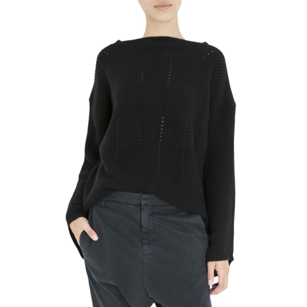Nili Lotan Leyton Ribbed Cashmere Bell Sleeves Black Sweater  Medium